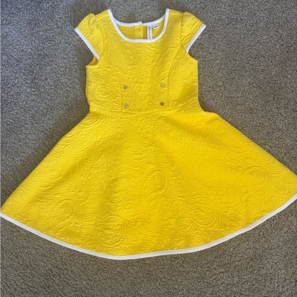 Janie and Jack Yellow Textured Fit-and-Flare Dress with White Trim
